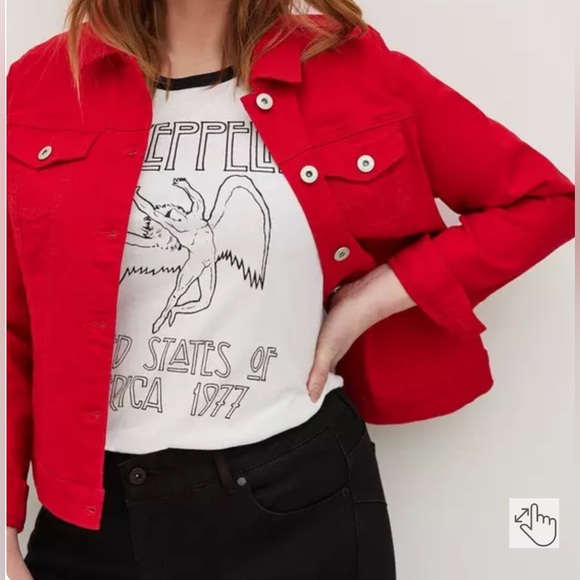 Torrid Denim Ruby Red Denim Trucker Jacket, Size 3 (3X) - Picture 1 of 10